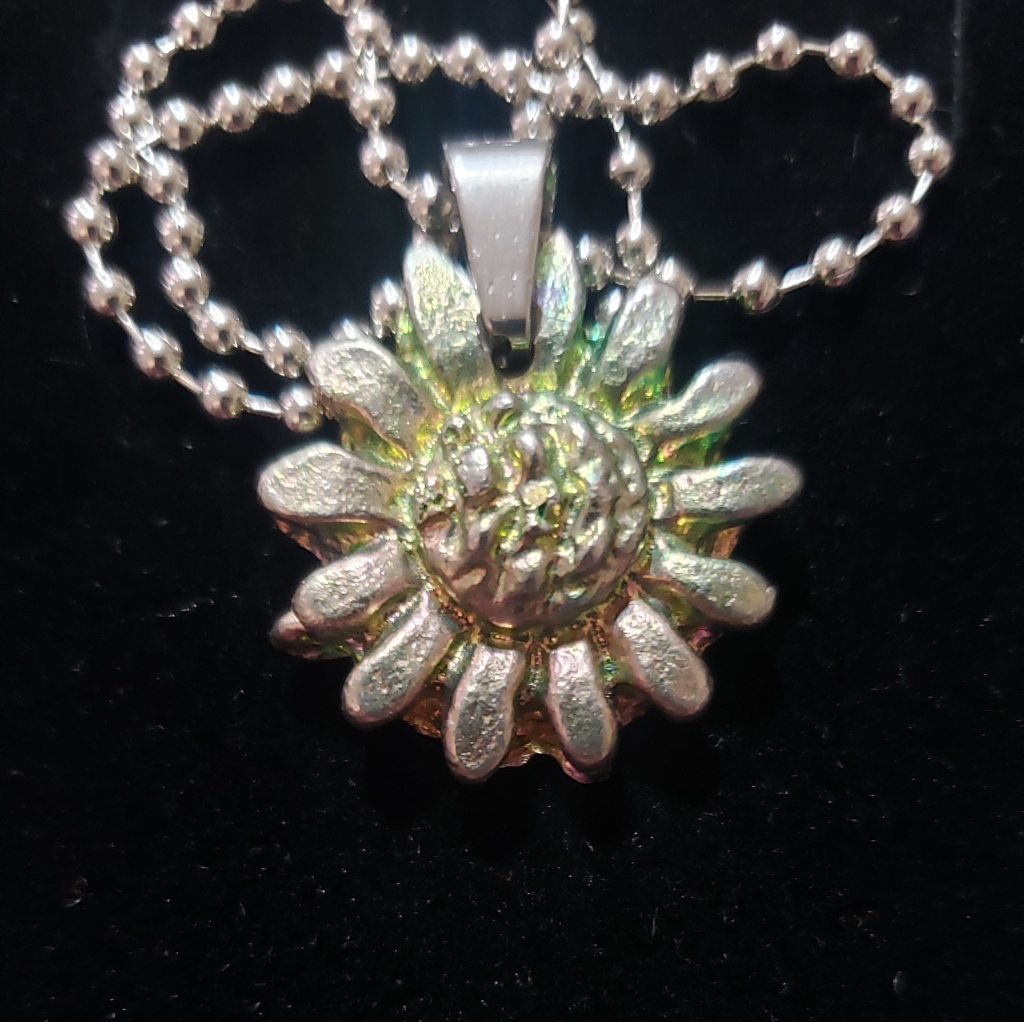 Unique Bismuth Flower Pendant Necklace